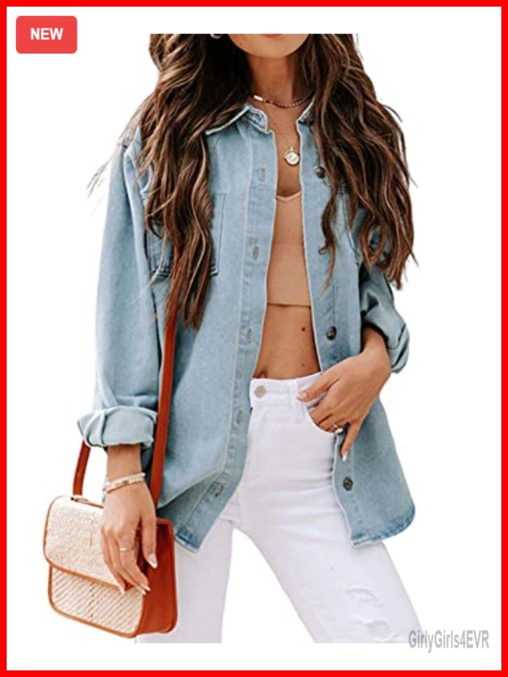 Oversized Denim Shacket Long Sleeve Button Down Coat Women's